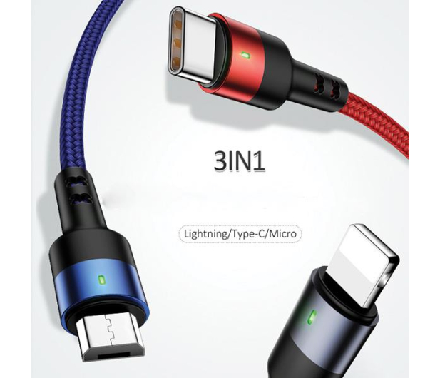 USAMS Kabel pleciony 3w1 0,35m 2A (lightning/microUSB/USB-C) - 1569027 - zdjęcie 4